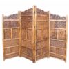 Benzara Hand Carved Foldable 4 Panel Wooden Partition Screen/RoomDivider,Brown
