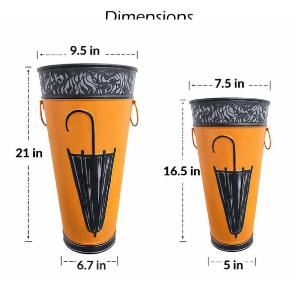 140220266990f08907ee8.jpeg 21, 16 Inch Metal Umbrella Stands, Black Engraved Artwork, Set of 2, Orange