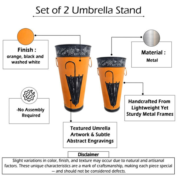 140220266990f08ad3573.jpeg 21, 16 Inch Metal Umbrella Stands, Black Engraved Artwork, Set of 2, Orange