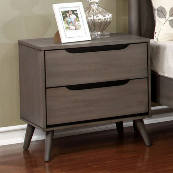 2 Drawer Wooden Nightstand with Cut Out Pulls, Gray