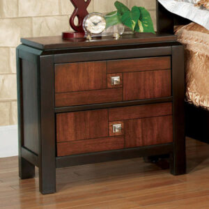 28 Inch Handcrafted Bedside Nightstand, 2 Drawers, Sleek Wood Pattern, Square Knobs, Walnut Brown
