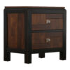 28 Inch Handcrafted Bedside Nightstand, 2 Drawers, Sleek Wood Pattern, Square Knobs, Walnut Brown