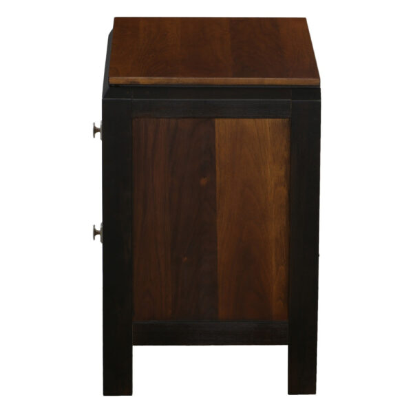 28 Inch Handcrafted Bedside Nightstand, 2 Drawers, Sleek Wood Pattern, Square Knobs, Walnut Brown