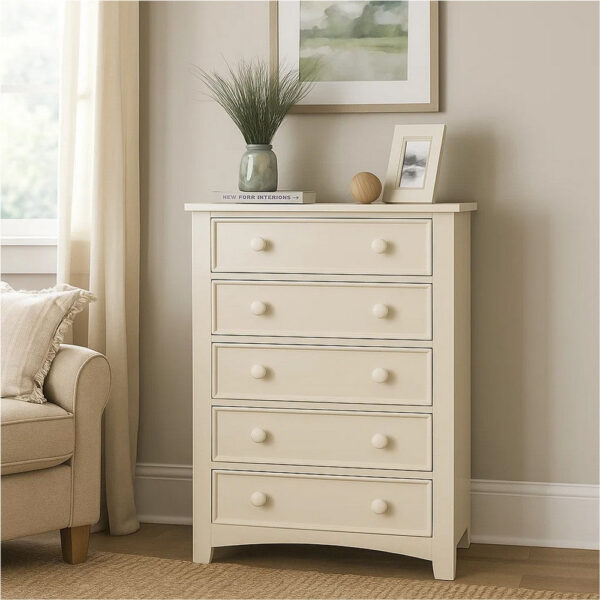 Sophisticated 5 Drawers Wooden Chest, White