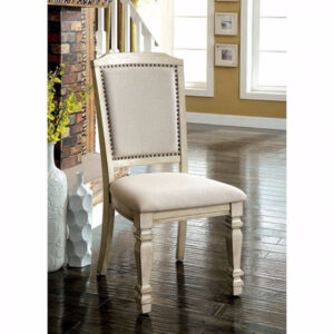 Nailhead Trim Fabric Upholstered Wooden Side Chair, Set of 2, Beige