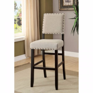 SANIA II Rustic Bar Chair In Ivory Linen, Cream, Set of 2