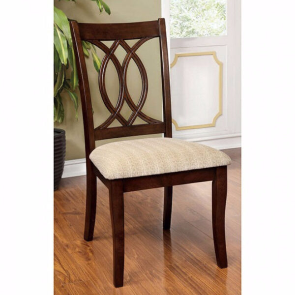 Fabric Upholstered Side Chair with Cut Out Back, Set of 2, Beige and Brown
