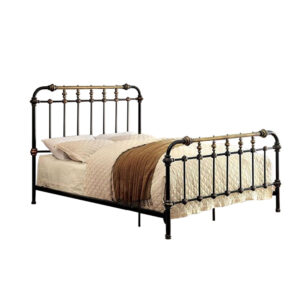 Curved Headboard Metal Full Size Bed with Spindles, Black and Gold