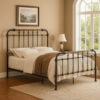 Curved Headboard Metal Full Size Bed with Spindles, Black and Gold