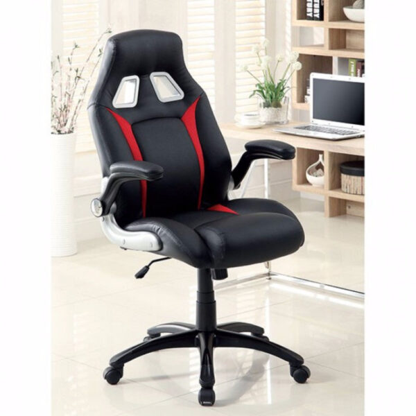 Leatherette Gaming Chair with Padded Armrests and Adjustable Height, Black