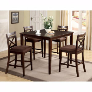 5 Piece Wooden Counter Height Table with Crossback Chairs, Espresso Brown