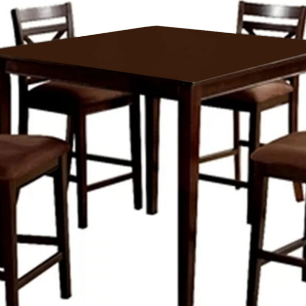 5 Piece Wooden Counter Height Table with Crossback Chairs, Espresso Brown