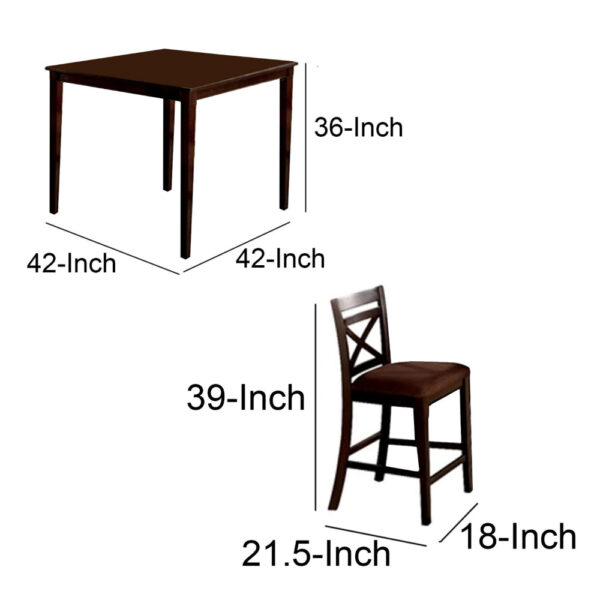 5 Piece Wooden Counter Height Table with Crossback Chairs, Espresso Brown