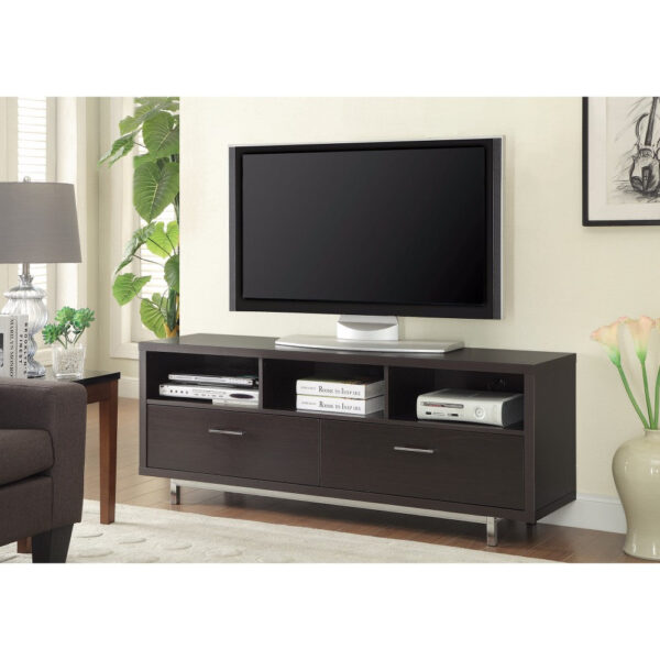 Fabulously Designed tv console with chrome legs, Brown