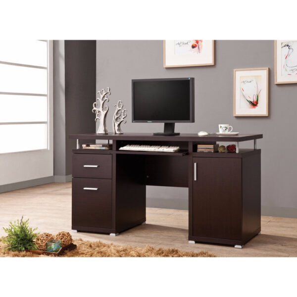 Luxurious Computer Desk with 2 Drawers and Cabinet, Brown