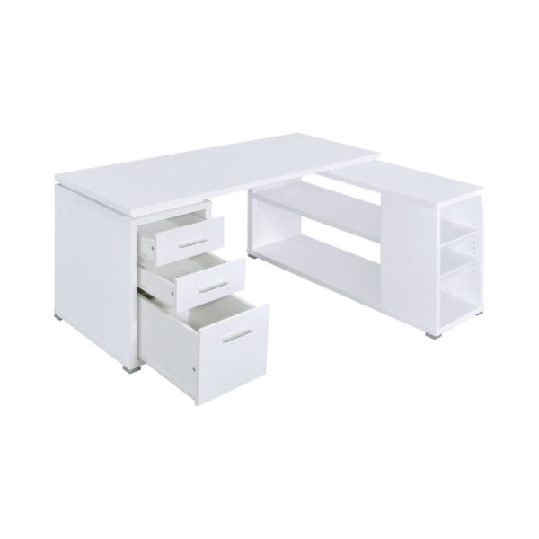 Contemporary L Shaped Office Desk with 3 Drawers and Shelves, White