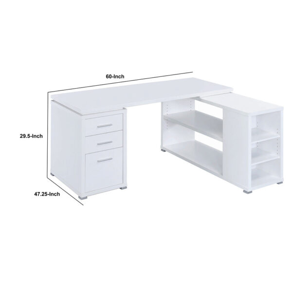Contemporary L Shaped Office Desk with 3 Drawers and Shelves, White