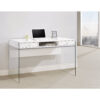 Contemporary Metal Writing Desk with Glass Sides, Clear And White