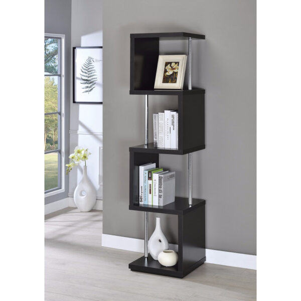 Well made Four Tier Wood And Metal Bookcase, Black