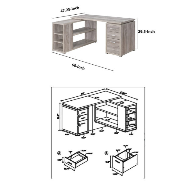 Contemporary Style L Shaped Office Desk, Gray