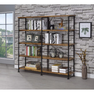 Olga 63 Inch Industrial 4 Tier Shelf Bookshelf, Particleboard, Metal Frame, Brown, Black