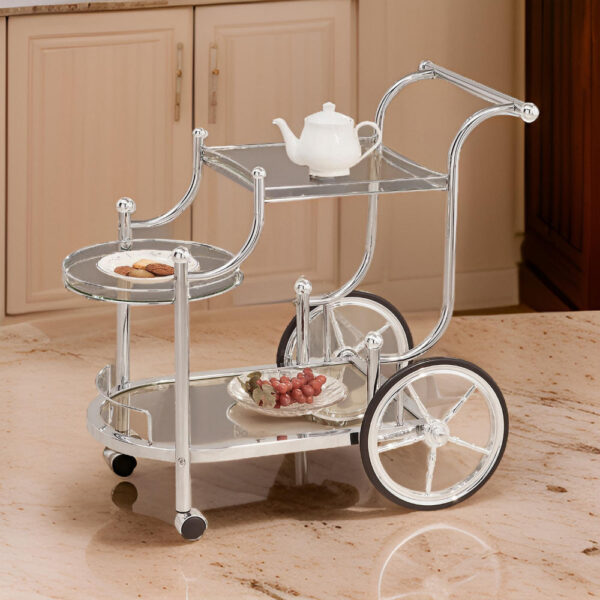 Elegant Metal Frame Serving Cart, Silver