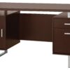 Double Pedestal Office Desk With Metal Sled Legs, Brown