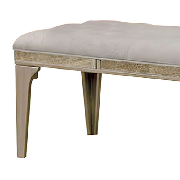 140220266990f3dd55b59.jpeg 51 Inch Wood Bench, Cushioned Seat, Tapered Legs Support, Gray, Champagne Silver