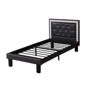 140220266990f404007ca.jpeg Polyurethane Twin Size Bed In High Headboard In Black