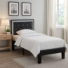 Polyurethane Twin Size Bed In High Headboard In Black