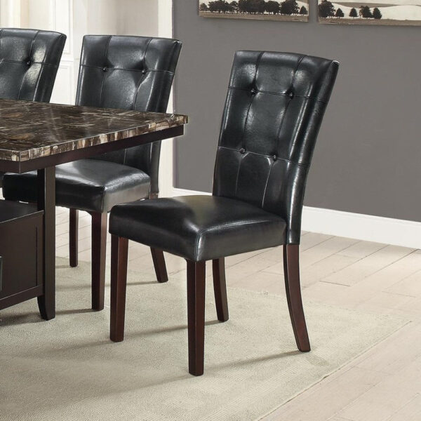 Dining Side Chair Set of 2, Button Tufted Black Faux Leather Upholstery