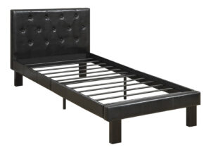 Faux Leather Upholstered Twin size Bed With tufted Headboard Black