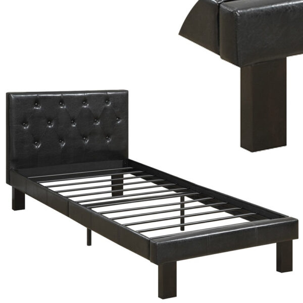 140220266990f45dacf31.jpeg Faux Leather Upholstered Twin size Bed With tufted Headboard Black