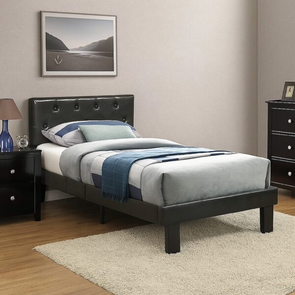 140220266990f46145c85.jpeg Faux Leather Upholstered Twin size Bed With tufted Headboard Black