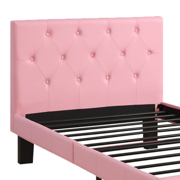 140220266990f4712931f.jpeg Faux Leather Upholstered Twin size Bed With tufted Headboard Pink