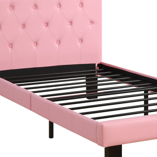 140220266990f472af222.jpeg Faux Leather Upholstered Twin size Bed With tufted Headboard Pink