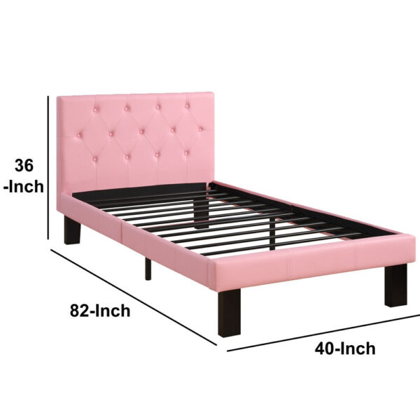 140220266990f475ce69e.jpeg Faux Leather Upholstered Twin size Bed With tufted Headboard Pink
