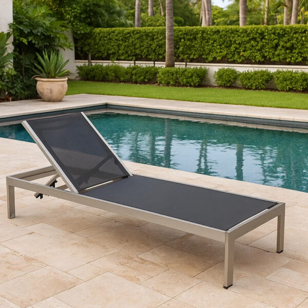 Anodized Aluminum Modern Patio Lounger In Black