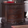 Wooden Night Stand With Intricate Carvings Cherry Brown