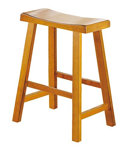 Wooden 24" Counter Height Stool with Saddle Seat, Oak Brown, Set Of 2