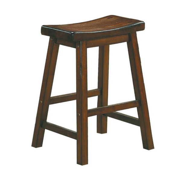 24" Counter Height Stool with Saddle Seat, Distressed Cherry Brown, Set Of 2