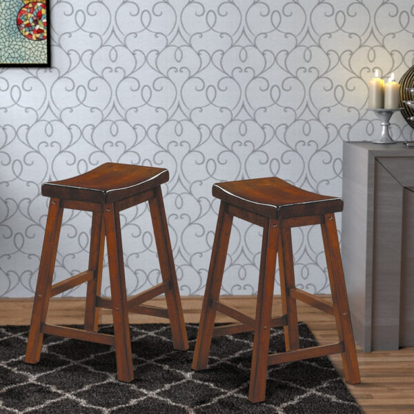 24" Counter Height Stool with Saddle Seat, Distressed Cherry Brown, Set Of 2