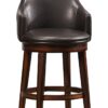 Bar Height Chair, Set of 2, Dark Brown Faux Leather, Wood Legs