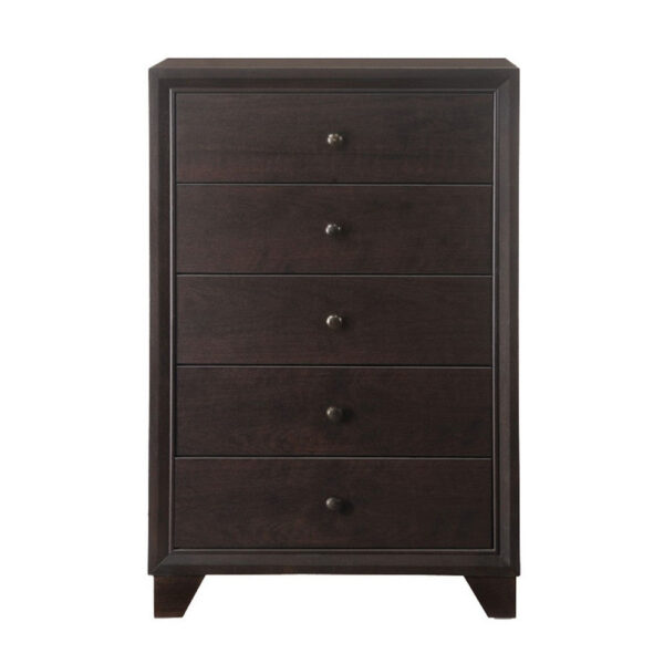 140220266990f64109566.jpeg Wooden Chest with 5 Spacious Drawers , Espresso Brown