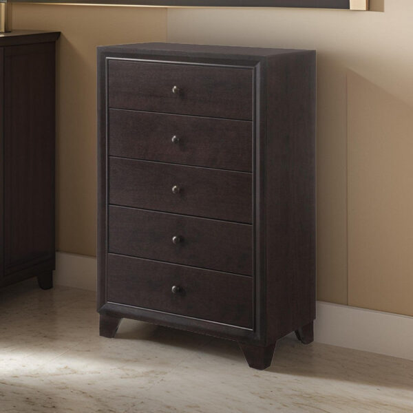 140220266990f6499c08c.jpeg Wooden Chest with 5 Spacious Drawers , Espresso Brown