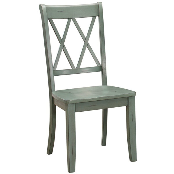 Pine Veneer Side Chair With Double X Cross Back, Teal Blue, Set of 2