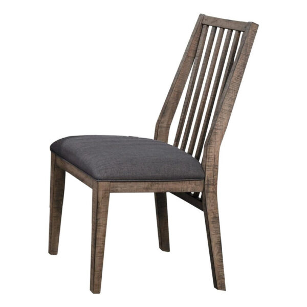 140220266990f6e11f123.jpeg 25 Inch Rustic Wood Dining Chair, Slatted Back, Gray Fabric Seat, Set of 2