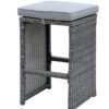 6 Piece Patio Bar Stool In Aluminum Wicker Frame And Padded Fabric Seat, Gray