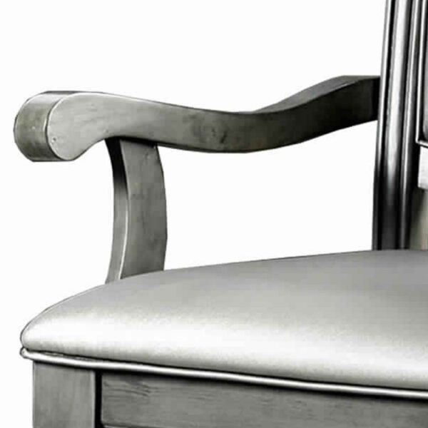 140220266990f7478bf0d.jpeg Traditional Style Wooden Arm Chair With Leatherette Cushions In Gray, Set Of 2