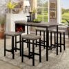 5 Piece Wooden Counter Height Table Set In Natural Brown And Black